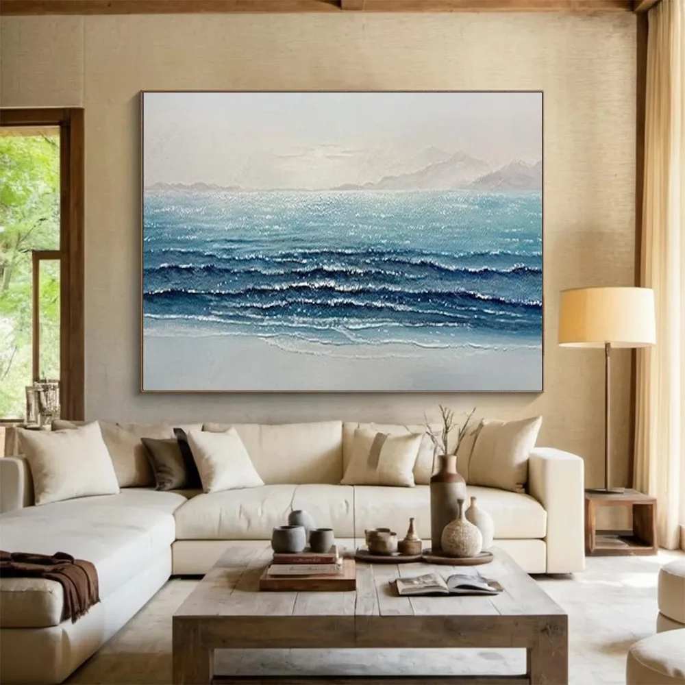 Waves Hand-painted Ocean Sparkling Acrylic Abstract Artwork B3IPP